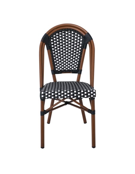PARIS Καρέκλα Bistro Αλουμίνιο Καρυδί, Wicker Μαύρο - Άσπρο, Στοιβαζόμενη