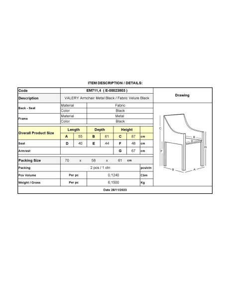 VALERY Armchair Metal Black-Fabric Velure Black