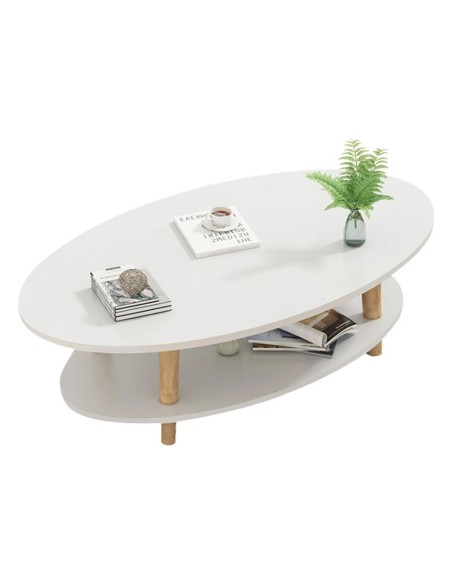 FINE Τραπεζάκι Σαλονιού Καθιστικού με Ράφι, Άσπρο - Φυσικό