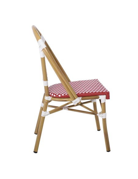 PARIS Καρέκλα Bistro Αλουμίνιο Φυσικό, Wicker Άσπρο - Κόκκινο, Στοιβαζόμενη