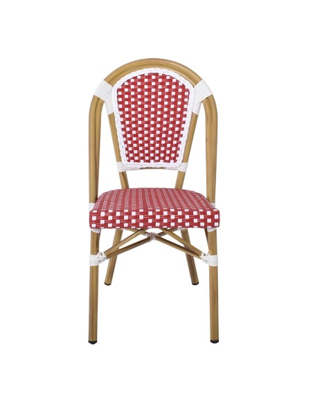 PARIS Καρέκλα Bistro Αλουμίνιο Φυσικό, Wicker Άσπρο - Κόκκινο, Στοιβαζόμενη