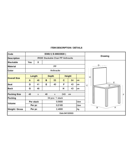IRIDE Stackable Chair PP Anthracite