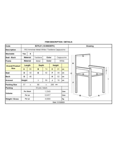 RIO Armchair Metal White-Textilene...