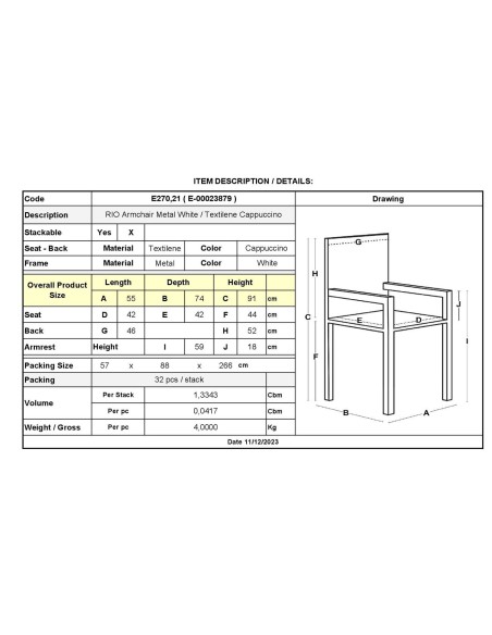 RIO Armchair Metal White-Textilene Cappuccino (4,20 Kg)