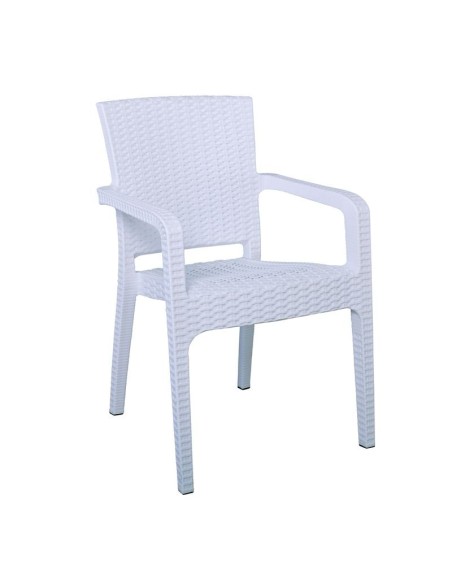 LORA Πολυθρόνα Κήπου Στοιβαζόμενη, PP (Rattan Look) Απόχρωση Άσπρο