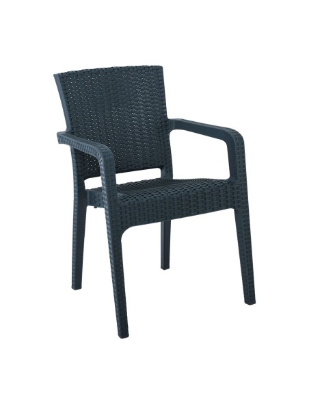 LORA Πολυθρόνα Κήπου Στοιβαζόμενη, PP (Rattan Look) Απόχρωση Ανθρακί