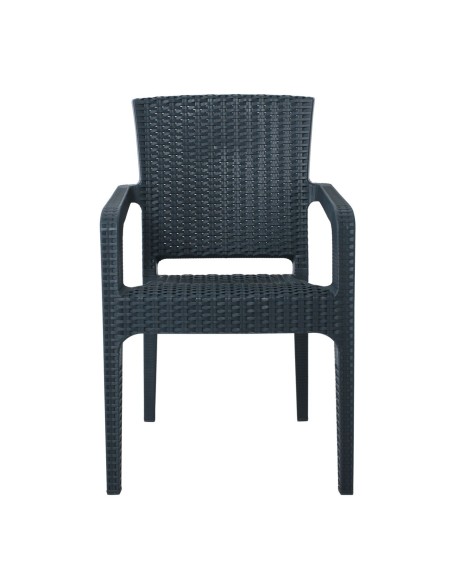 LORA Πολυθρόνα Κήπου Στοιβαζόμενη, PP (Rattan Look) Απόχρωση Ανθρακί