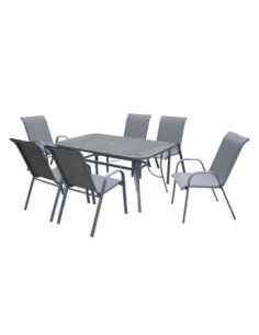 RIO Set(Table 150x90cm+6 Armchairs) Steel Dark Grey/Text.Grey