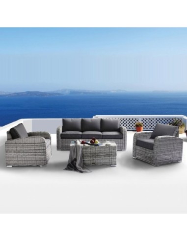 BELMAR Living Set Grey White Wicker...