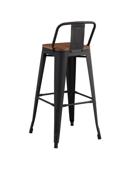 RELIX Wood Σκαμπό Bar με Πλάτη,Μέταλλο Βαφή Μαύρο Extra Matte, Απόχρωση Ξύλου Dark Oak