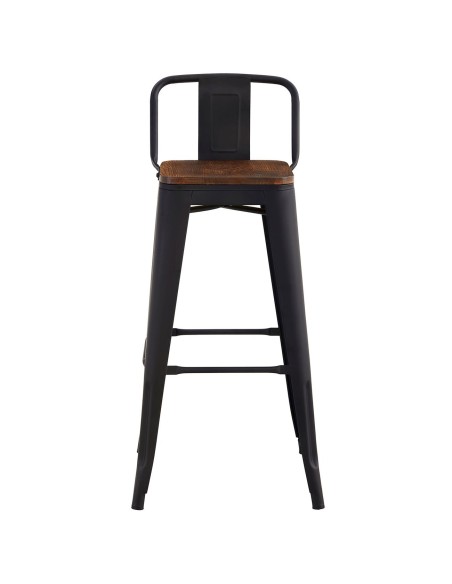 RELIX Wood Σκαμπό Bar με Πλάτη,Μέταλλο Βαφή Μαύρο Extra Matte, Απόχρωση Ξύλου Dark Oak