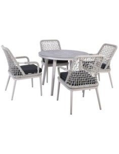 CENTRAL Set Alu Table D100cm+4 Armchairs Light Grey/Cushion Anthracite