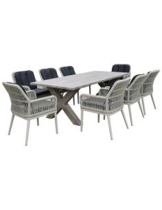 ALLEY Set Alu Table 220x94+8 Armchairs Grey/Cushion Anthracite