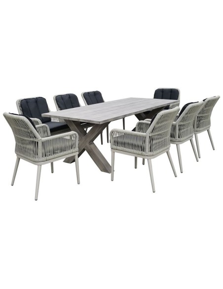 ALLEY Set Alu Table 220x94+8 Armchairs Grey-Cushion Anthracite