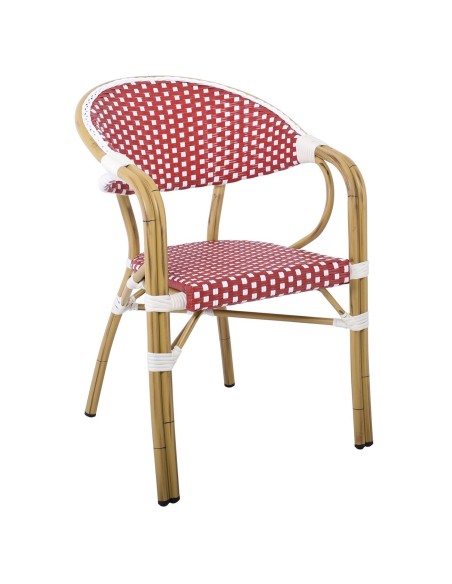 PARIS Armchair Alu Natural-Wicker White-Red