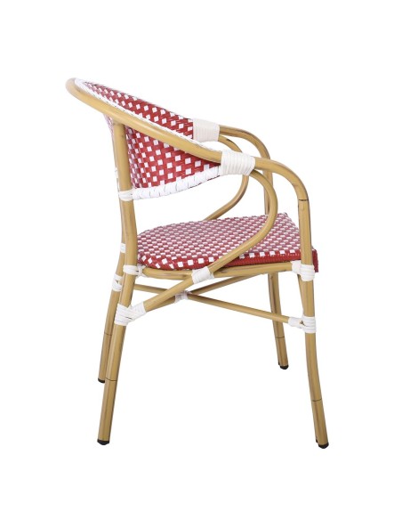 PARIS Armchair Alu Natural-Wicker White-Red