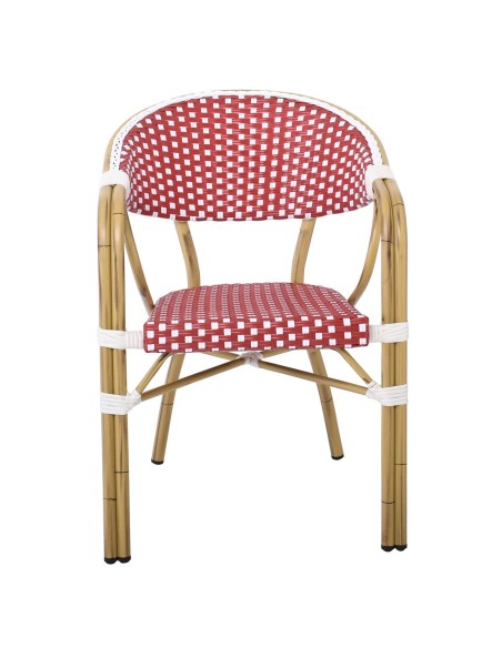 PARIS Armchair Alu Natural-Wicker White-Red