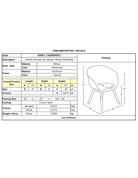 PARIS Armchair Alu Natural-Wicker White-Red