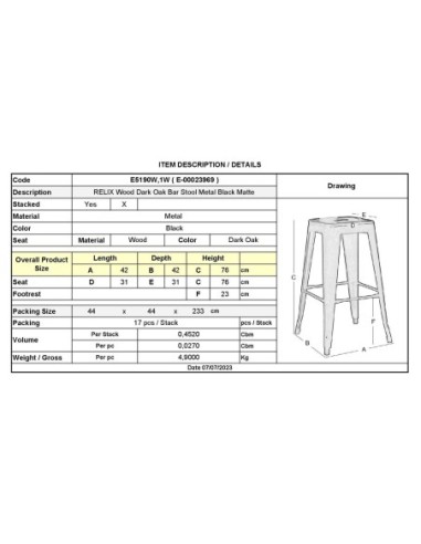 RELIX Wood Σκαμπό Bar, Μέταλλο Βαφή...