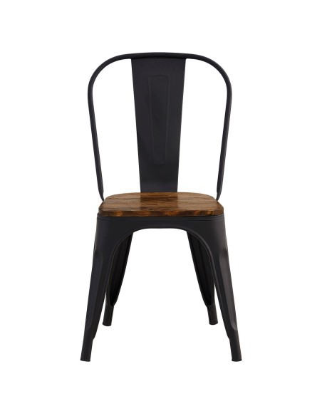 RELIX Wood Καρέκλα Μέταλλο Βαφή Μαύρο Extra Matte, Κάθισμα Dark Oak, Στοιβαζόμενη