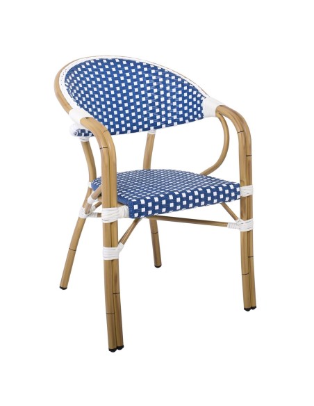 PARIS Armchair Alu Natural-Wicker White-Blue