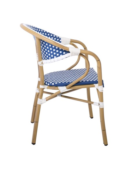 PARIS Armchair Alu Natural-Wicker White-Blue