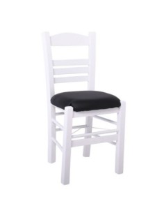 ΣΙΦΝΟΣ Καρέκλα Οξιά Βαφή Εμποτισμού Λάκα Άσπρο, Κάθισμα Pu Μαύρο