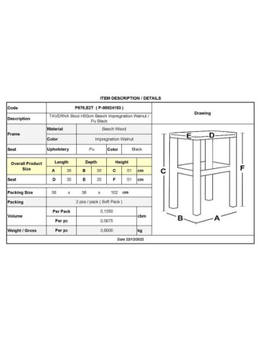 TAVERNA Stool H50cm Beech...