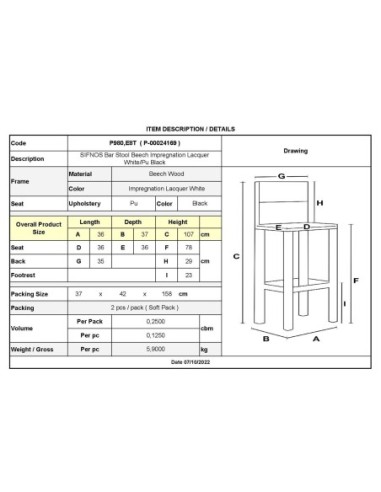 SIFNOS Bar Stool Beech Impregnation...