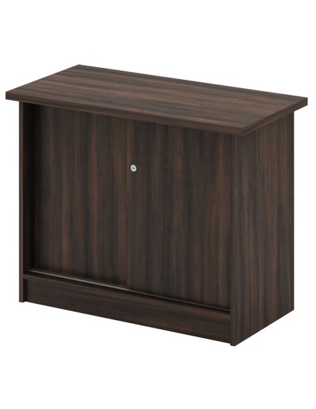 ΝΤΟΥΛΑΠΙ-Α Γραφείου Πλαϊνό, 2 Φύλλα Συρόμενα, 2 Ράφια, Απόχρωση Σκούρο Καρυδί