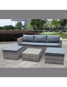 PRIMERA Set Alu (Sofa 3-S+2 Stools+Table) Wicker Grey/Cushions Dark Grey