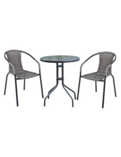BALENO Set (Table Φ60cm+2 Armchairs) Anthracite/Mixed Grey Wicker