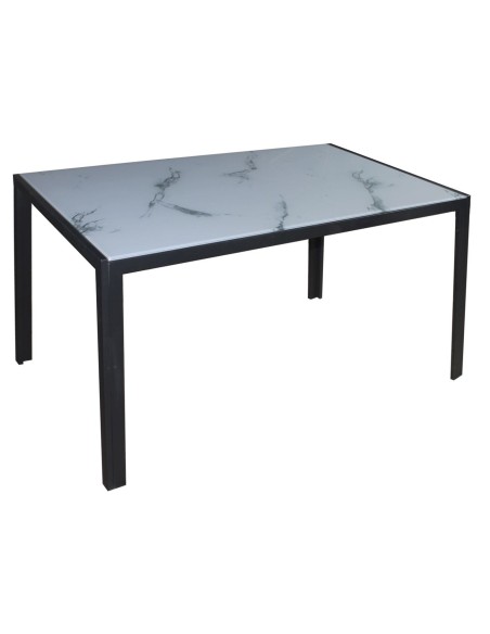 DEGO Table 140x80cm Metal Black Paint-Glass White Marble