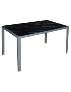 DEGO Table 140x80cm Metal Grey Paint/Glass Black Marble