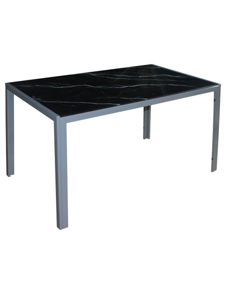 DEGO Table 140x80cm Metal Grey Paint-Glass Black Marble