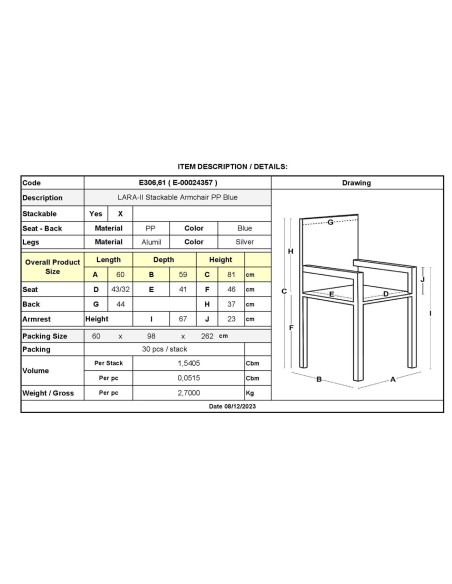 LARA-II Stackable Armchair PP Blue