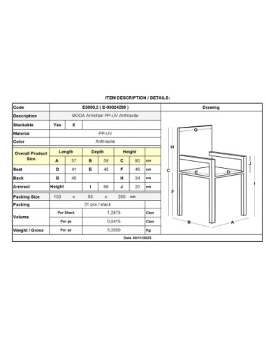 MODA Πολυθρόνα-Pro Στοιβαζόμενη,...