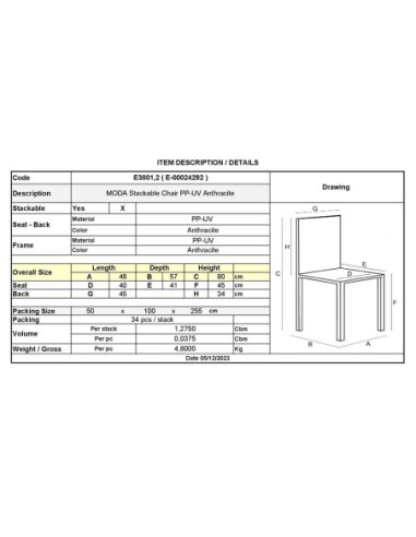 MODA Καρέκλα-Pro Στοιβαζόμενη PP - UV...