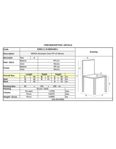 MODA Καρέκλα-Pro Στοιβαζόμενη PP - UV...