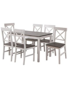 DAILY Set Τραπεζαρία Ξύλινη Σαλονιού - Κουζίνας: Τραπέζι + 6 Καρέκλες / Άσπρο - Dark Oak