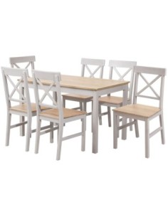 DAILY Set Τραπεζαρία Ξύλινη Σαλονιού - Κουζίνας: Τραπέζι + 6 Καρέκλες / Άσπρο - Φυσικό
