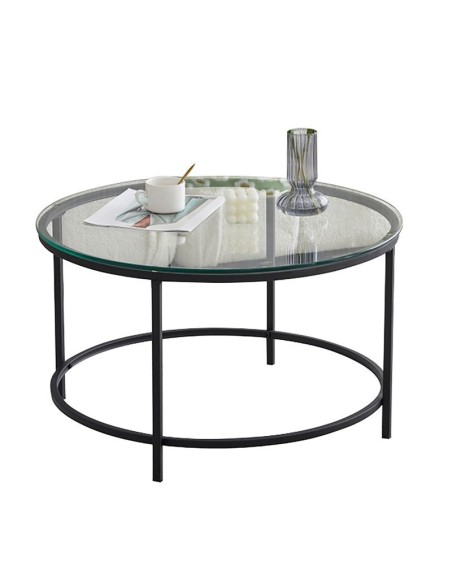 DORSET Coffee Table d.70x40cm Metal Black-Clear Glass