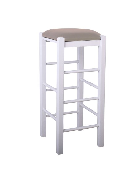 ΤΑΒΕΡΝΑΣ Σκαμπό BAR, Οξιά Βαφή Εμποτισμός Λάκα Άσπρο, Κάθισμα Pu Cappuccino