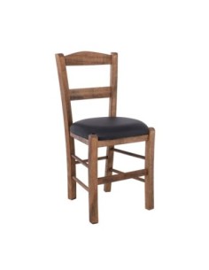 ΣΥΡΟΣ Καρέκλα Οξιά Βαφή Εμποτισμού Καρυδί, Κάθισμα Pu Μαύρο