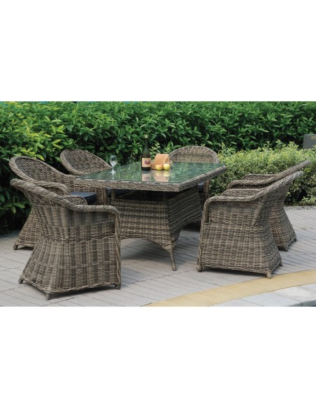 MONTANA Set Alu Table 180x90+6 Armchairs Grey-Brown Wicker