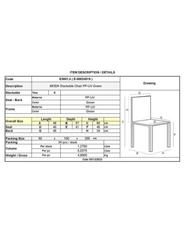 MODA Καρέκλα-Pro Στοιβαζόμενη PP - UV...