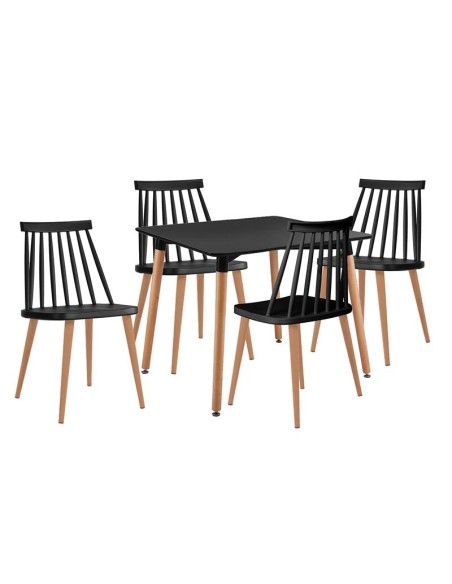 LAVIDA-ART Set (Table 80x80cm+4 Chairs) Natural-Black