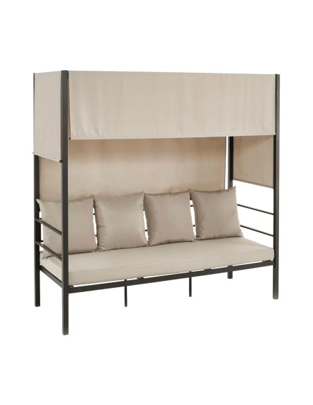 SKY Καναπές - Κρεβάτι Κήπου Εξωτερικού Χώρου, Μέταλλο Βαφή Ανθρακί, Ύφασμα Εκρού