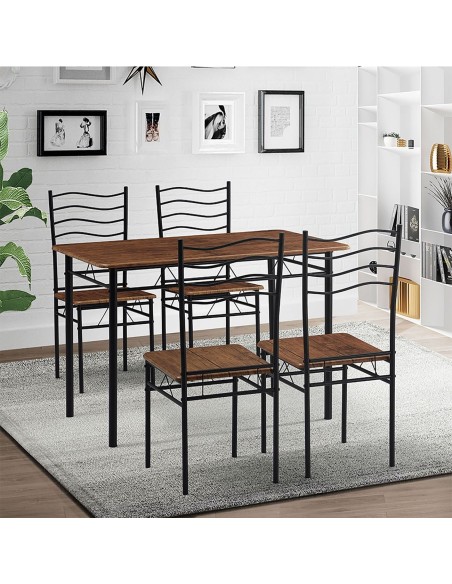 IVAR Set (Table 120x70+4 Chairs) Metal Black-Walnut