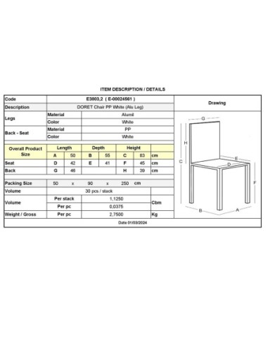 DORET Chair PP White (Alu Leg)
